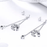 925 Sterling Silver Earrings with Plated Platinum and CZ - 4.4 x 1.0 cm for Women