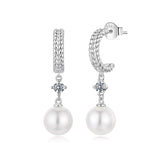 925 Sterling Silver Moissanite and Synthetic Pearl Earrings for Women