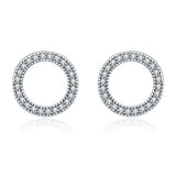 925 Sterling Silver Oxidized Pavé Setting CZ Earrings 1.1cm for Women