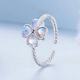 925 Sterling Silver Moonstone Clover Ring for Women