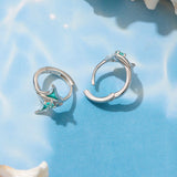 925 Sterling Silver Earrings with Transparent Glass, Enamel, White Gold Plated, 1.3x1.5cm for Women