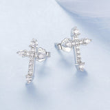 925 Sterling Silver Earrings with Pavé Setting CZ in White Gold Plating - 1.2x0.8cm for Women
