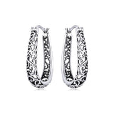 925 Sterling Silver Earrings 2.3*0.4cm Oxidized Silver for Women