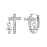 925 Sterling Silver Earrings with Pavé Setting CZ in White Gold, Size 13*8mm for Women