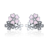 925 Sterling Silver Earrings with Pavé Setting, Oxidized Silver, Enamel - 1.0 x 1.1 cm for Women