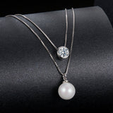 925 Sterling Silver Moissanite & Quality Shell Pearl Necklace for Women - 40+5cm, White Gold Plated