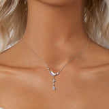 925 Sterling Silver Pendant Necklace with CZ and Transparent Glass for Women