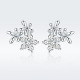 925 Sterling Silver Earrings with CZ in Pavé Setting, 0.6*0.7cm for Women