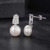 925 Sterling Silver 0.023 Carat Moissanite & Freshwater Pearl Earrings for Women