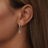 925 Sterling Silver White Gold Plated Moonstone Earrings 23x5mm for Women