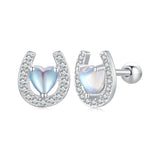 925 Sterling Silver Pavé Setting Moonstone Earrings with CZ and Platinum Plating