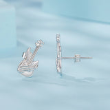 925 Sterling Silver Earrings for Women with White Gold Plating, Size 1.5x0.6cm