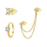 925 Sterling Silver Mini Stud Earrings with Gold Plating and CZ