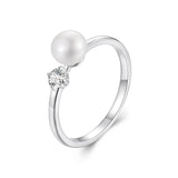 925 Sterling Silver Moissanite & Freshwater Pearl Ring 3mm Size 6 for Women