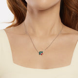 925 Sterling Silver Necklace with Enamel, White Gold Plated, 40+5 cm Chain Length, Women's Jewelry