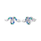 925 Sterling Silver Earrings with Pavé Setting CZ, 7x15mm, Plated Platinum for Women