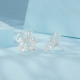 925 Sterling Silver Earrings with Pavé Setting CZ and Resin, 2.5x2.1cm for Women