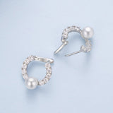 925 Sterling Silver White Gold Plated 1.6cm Hoop Earrings with Synthetic Pearl for Women