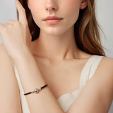 925 Sterling Silver Leather Rope Bracelet 17cm for Men