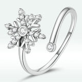 925 Sterling Silver Snowflake Ring with Pavé Setting CZ and Oxidized Finish for Women