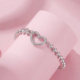 925 Sterling Silver 16+5cm White Gold Plated Heart Bracelet for Women