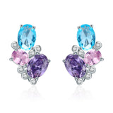925 Sterling Silver Earrings with Transparent Glass, 1.6*1.1cm for Women