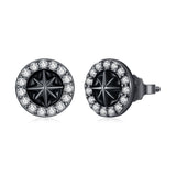 925 Sterling Silver Black Gold Plated Pavé CZ Earrings with Enamel for Women
