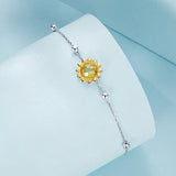 925 Sterling Silver White Gold Plated Bracelet with Transparent Glass Charm for Women