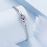 925 Sterling Silver Pavé Setting CZ 17.0 cm Oxidized Silver Bracelet for Women