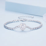 925 Sterling Silver Bracelet with CZ Zircon, 15+6.5cm, Platinum Plated for Women