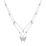 925 Sterling Silver Butterfly Necklace with Pavé Setting CZ, 40cm Length for Women