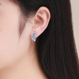 925 Sterling Silver Earrings with Transparent Glass, 1.6*1.1cm for Women