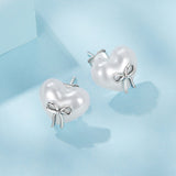 925 Sterling Silver Earrings with Quality Shell Pearl, Size 1*1.2cm for Women