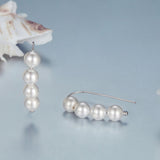 925 Sterling Silver White Gold Plated Earrings with Quality Shell Pearl, 2.1*0.5cm for Women