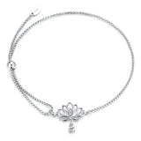 925 Sterling Silver Adjustable Chain Bracelet with White Gold Plating and CZ for Women