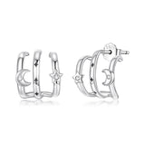 925 Sterling Silver Earrings with Pavé Setting CZ - Oxidized Silver, 1.1cm for Women