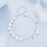 925 Sterling Silver 15+6cm White Gold Plated Bracelet with Quality Shell Pearl & CZ for Women