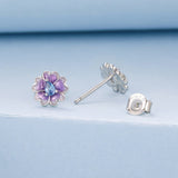 925 Sterling Silver Earrings with Pavé CZ and Enamel Process, 0.8cm, White Gold Plated for Women