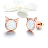 925 Sterling Silver Plated Rose Gold Opal Earrings 0.8cm for Women