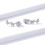 925 Sterling Silver Earrings - 1.4x0.5 cm - Platinum Plated for Women