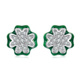 925 Sterling Silver Earrings with Pavé Set CZ & White Gold Plating, 0.75cm for Women