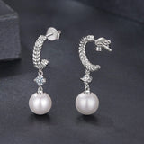 925 Sterling Silver Moissanite and Synthetic Pearl Earrings for Women