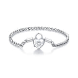 925 Sterling Silver Bracelet with CZ in Pavé Setting, 17.0 Size, Platinum Plated for Women