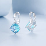 925 Sterling Silver Earrings with Transparent Glass and White Gold Plating for Women