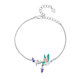 925 Sterling Silver Enamel Plated Platinum Bracelet with CZ, Adjustable Length for Women