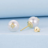 925 Sterling Silver Earrings with CZ and Synthetic Pearl for Women