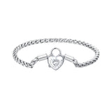 925 Sterling Silver Bracelet with CZ in Pavé Setting, 17.0 Size, Platinum Plated for Women