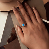 925 Sterling Silver Opal Rings in Size 6.0 with Pave Setting & Plated White Gold for Women