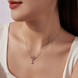 925 Sterling Silver Moissanite 0.50 Carat Necklace with CZ Pavé Setting in White Gold, 40+5cm for Women