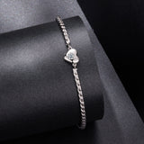 925 Sterling Silver Moissanite Heart Bracelet for Women - Silver - 15+6cm Length, 0.3cm Thickness
